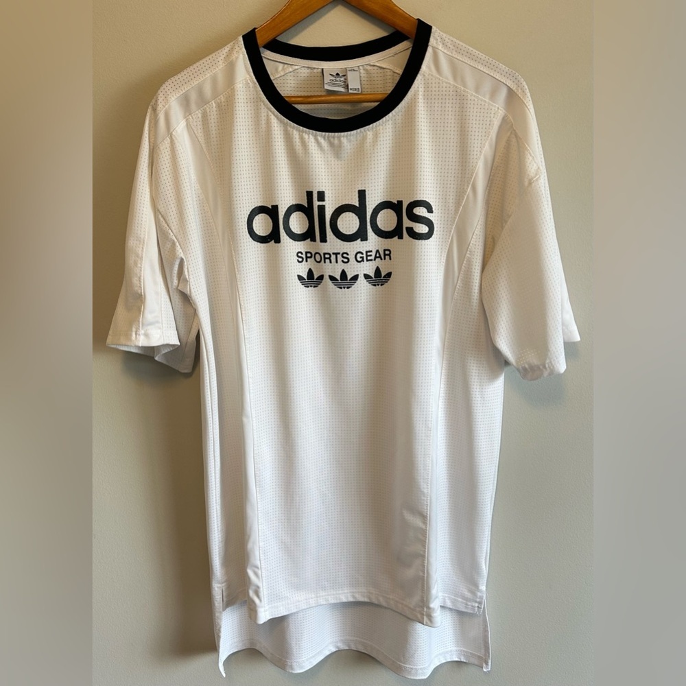 Vintage Adidas Originals Sports Gear Mens White Shirt Mesh Jersey Size 36/XL EUC